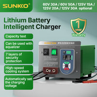 SUNKKO Lithium Battery Pack Intelligent Charger  Capacity Tester 60V/125V 15A 20A 30A 50A